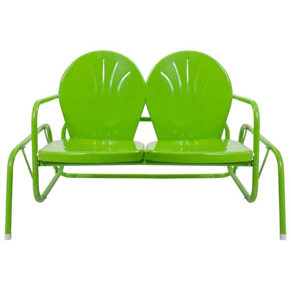 Northlight 41 in. Green Outdoor Retro Metal Tulip Double Glider Patio Chair Lime