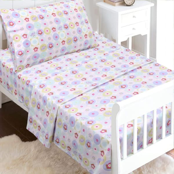 Cozy Line Home Fashions Spring Floral Bloom Geometric Garden 3-Piece Pink Cotton Toddler Sheet Set