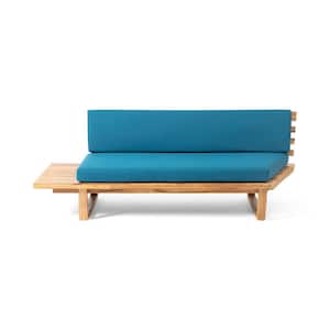 2-Seater Wood Outdoor Sectional Sofa-Left with Dark Teal Water Resistant Cushions