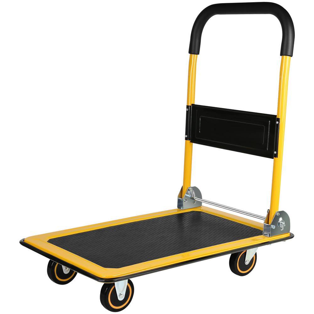 Yellow Foldable Handle 330 lb. Capacity Steel Push Cart Dolly, Moving Platf