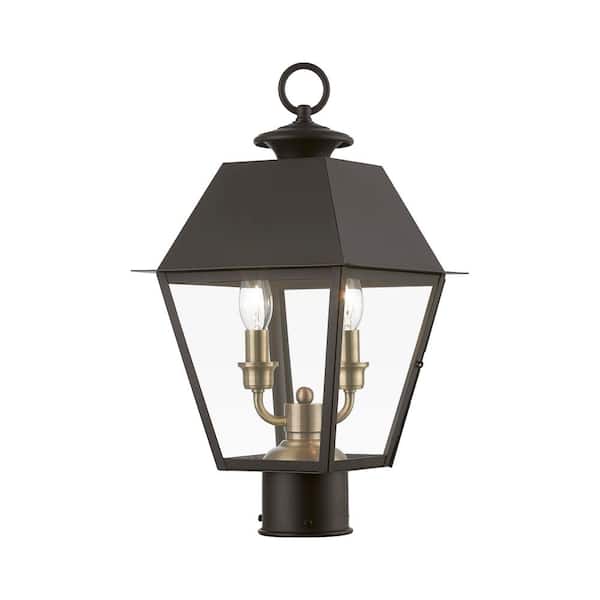 AVIANCE LIGHTING Helmsdale 16.5 in. 2-Light Bronze Cast Brass Hardwired Outdoor Rust Resistant Post Light with No Bulbs Included