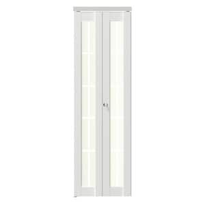 24 in. x 80 in. Frosted Glass, Solid Core, White, 10-Lite, MDF Wood, PVC Covering Bi-Fold Doors with Hardware Kits