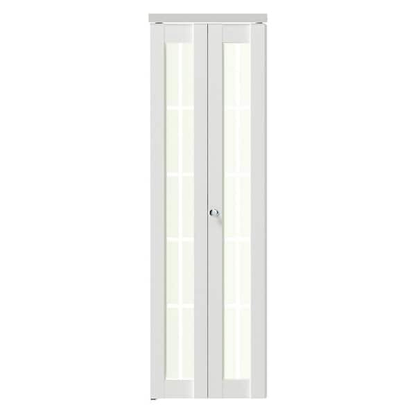 TENONER 24 in. x 80 in. Frosted Glass, Solid Core, White, 10-Lite, MDF Wood, PVC Covering Bi-Fold Doors with Hardware Kits