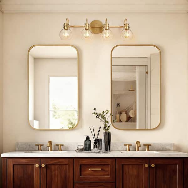 Modern Vanity Light 4-Light Gold 28.5 in. Wall Light with Globe Clear Glass Shades for Bathroom