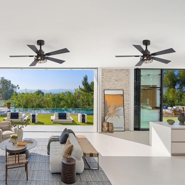 42 in. Black Fandelier Farmhouse Ceiling Fan with Light Kit, Downrod, Black/Brown Blade and Remote Included in (2-Pack)