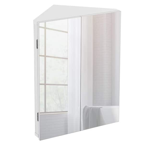 17.8 in. W x 23.5 in. H Rectangular Double Door Corner Surface Mount Frameless Medicine Cabinet with Mirror in White