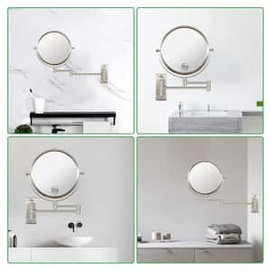 16.8 in. W x 12 in. H Round 2-Sided Framed Wall Mount Magnifying Makeup Bathroom Vanity Mirror in Brushed Nickel