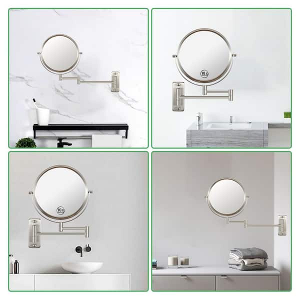 16.8 in. W x 12 in. H Round 2-Sided Framed Wall Mount Magnifying Makeup Bathroom Vanity Mirror in Brushed Nickel