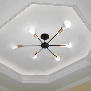 31.5 in 6-Light Black Indoor Industrial Semi-Flush Mount Sputnik Ceiling Lighting