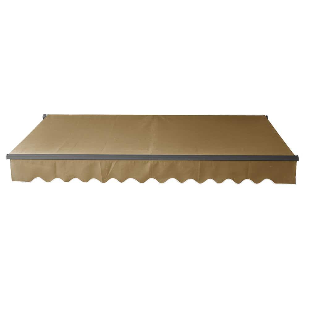 Sand Beige Motorized Retractable Patio Awning with Black Frame