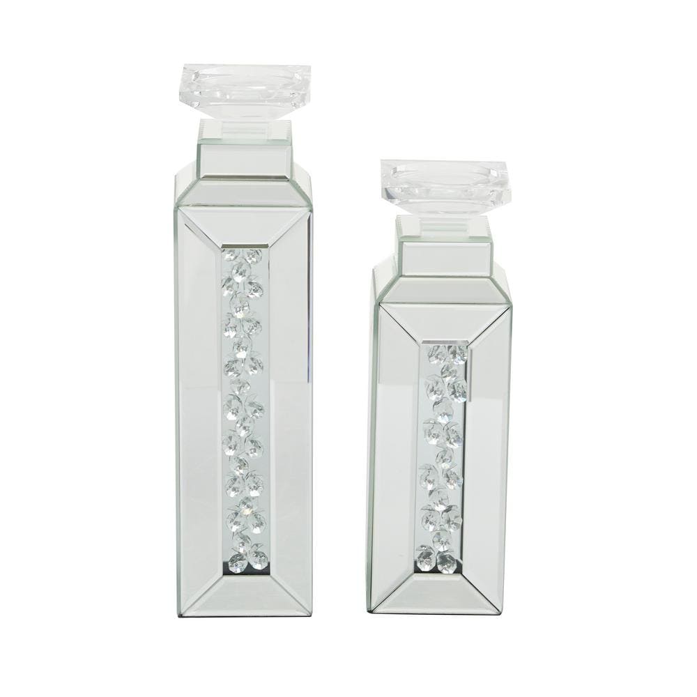 Silver Ceramic Candle Holders Set of 3 with Textured Base