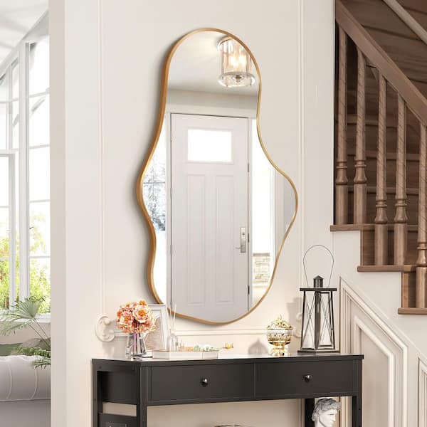 26 in. W. x 43 in. H Irregular Gold Aluminum Alloy Framed Asymmetrical Wall Mirror