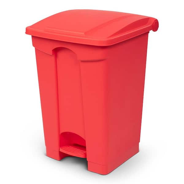 Bright Red Bin with Attached Lid and Foot Operated Pedal For
