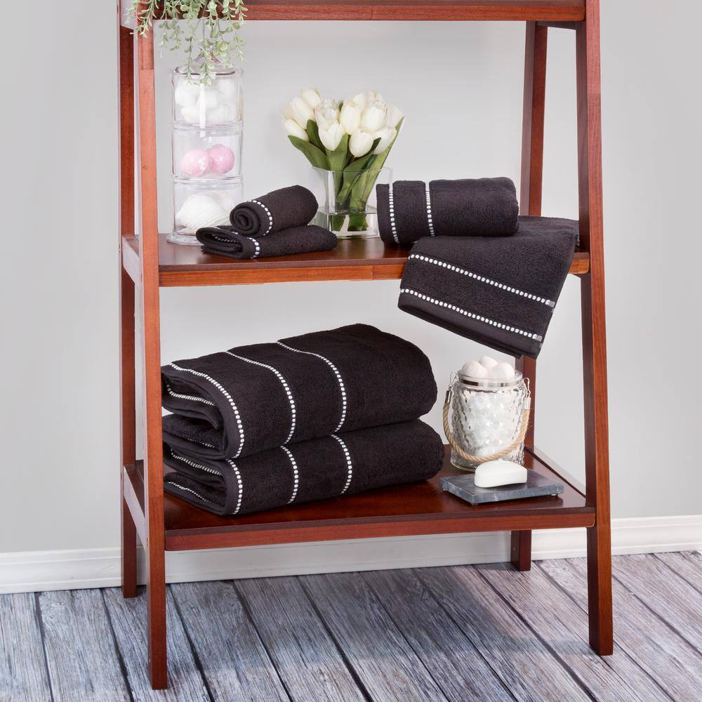 Luxurious Black Cotton 12-Piece Bath Towel Set with Stripes