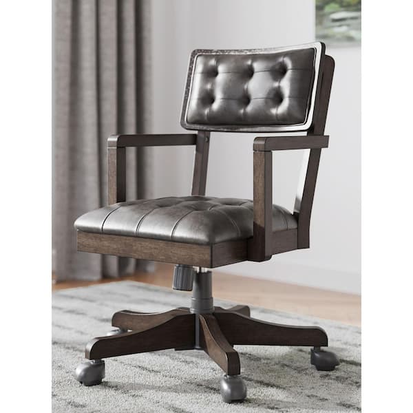 Breckington Faux Leather Adjustable Height Task Chair in Black/Dark Brown with Non-Adjustable Arms