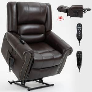 40 in. W Brown Faux Leather Power Lift Recliner Chair with Massage, Heating and USB Charge Port