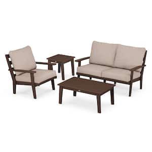 Grant Park Mahogany Plastic Patio 4-Piece Deep Seating Set with Wheat Cushions