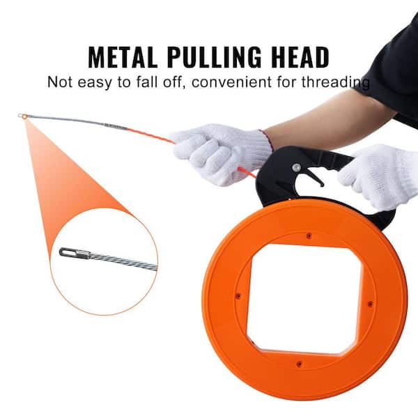 VEVOR 240-Foot Fish Tape – 1/8 Inch Steel Wire Puller With Ergonomic Handle & Brake, Non-Conductive For Electrical Conduit And Walls