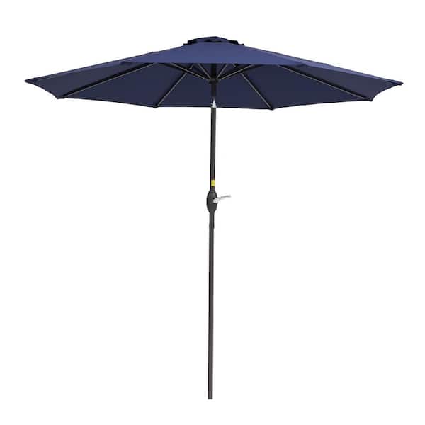 Unbranded 9 ft. Outdoor Steel Patio Umbrella Market Umbrella, Tilt Adjustment and Crank Lift in Navy Blue Color