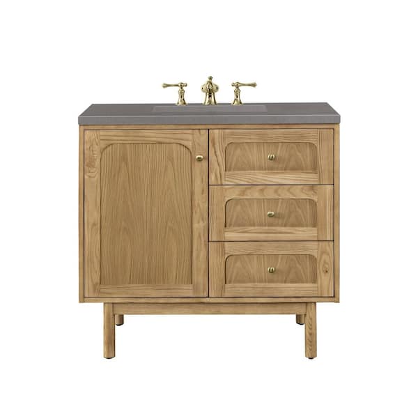 James Martin Vanities Laurent 36.0 in. W x 23.5 in. D x 34.2 in. H Bathroom Vanity in Light Oak with Grey Expo Quartz Top
