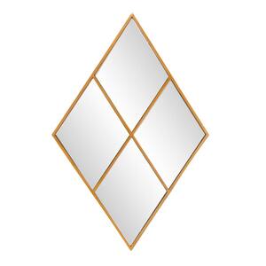 Medium Diamond Gold Windowpane Mid-Century Modern Accent Mirror with Beveled Glass (35 in. H x 23 in. W)