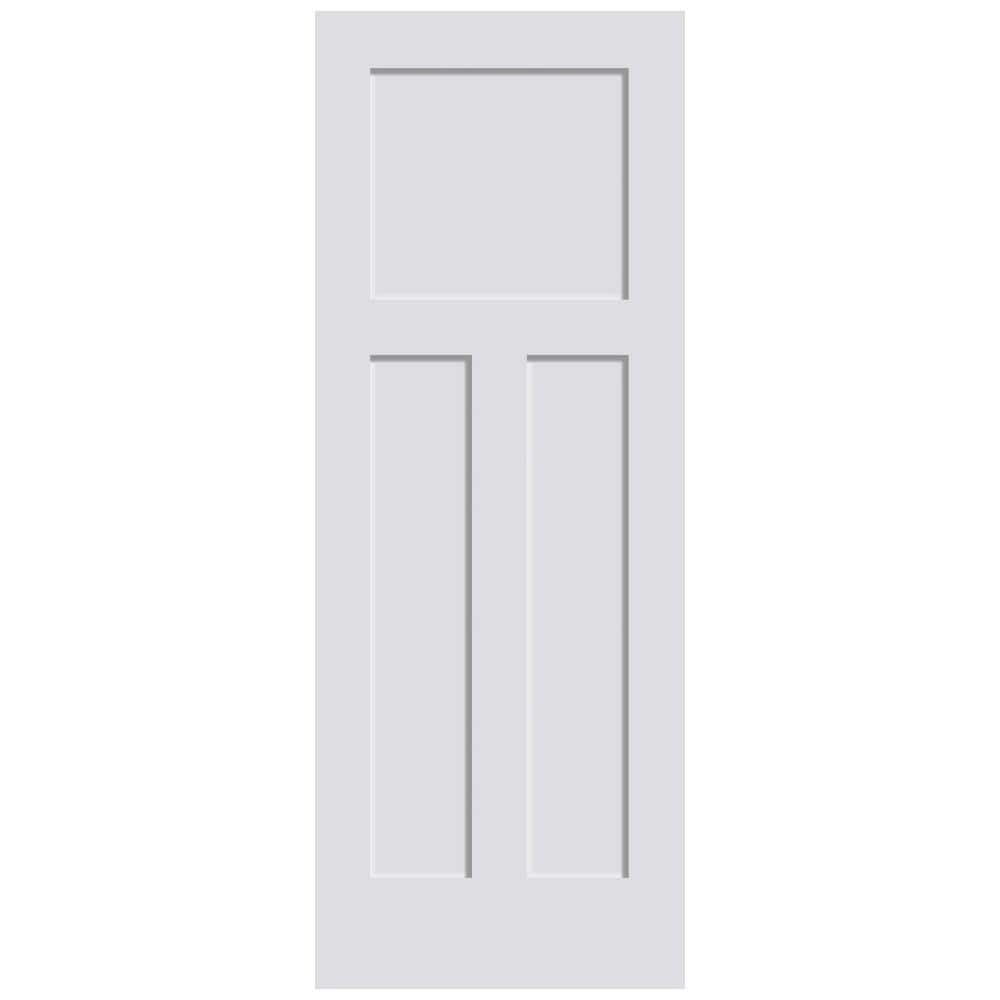 30 in. x 80 in. 3-Panel Shaker Solid MDF Core White Primed Pine Wood and MD