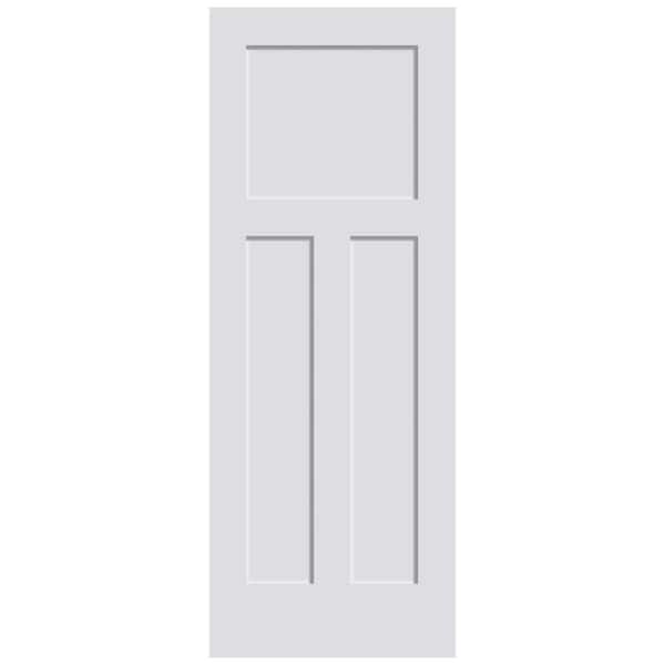 Unbranded 30 in. x 80 in. 3-Panel Shaker Solid MDF Core White Primed Pine Wood and MDF Interior Door Slab