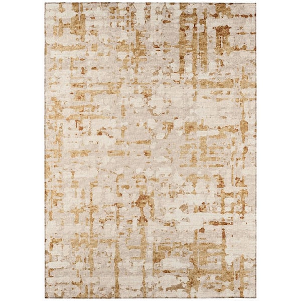 Bravado 10 ft. x 14 ft. Beige Geometric Indoor/Outdoor Washable Area Rug