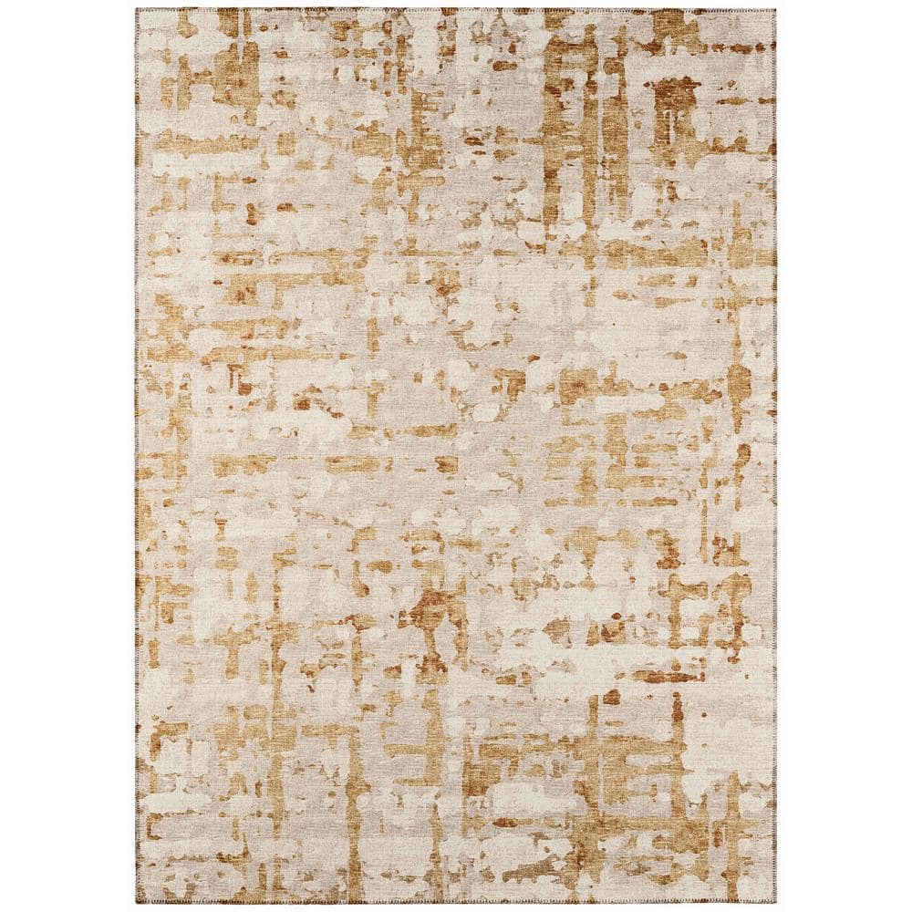 Bravado Beige 8 ft. x 10 ft. Geometric Indoor/Outdoor Washable Area Rug