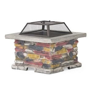 28.7 in. W x 22 in. H Stone Square Wood Burning Outdoor Fire Pit in Cold Gray