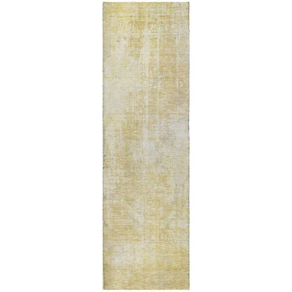 Dream Shag Premium Machine Washable Abstract ADS796 Gold 2 ft. x 7 ft. Runner Rug