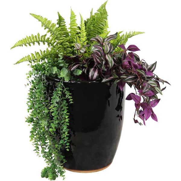 Sunnydaze Captivating Vista 14 in. Obsidian Ceramic Indoor/Outdoor Planter