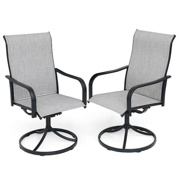 Anmutig Swivel Sling Metal Patio Outdoor Dining Armchair-Gray (2-Pack)