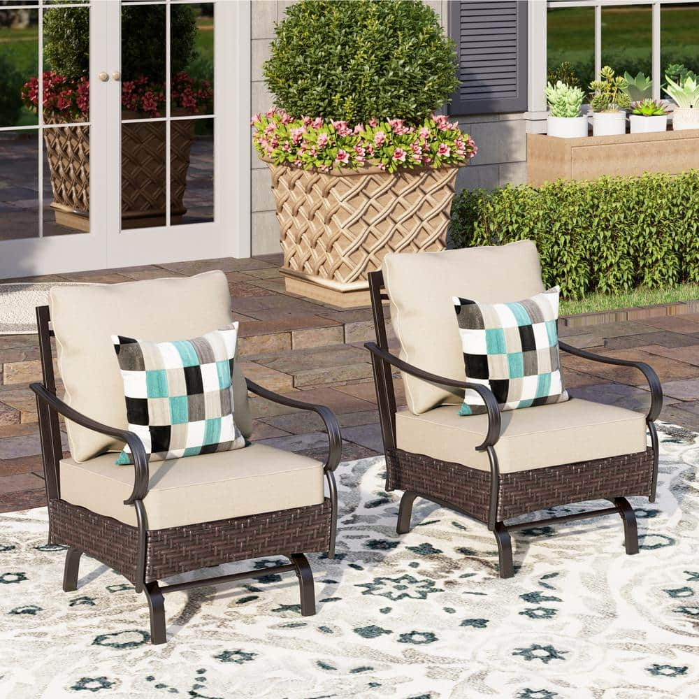 PHI VILLA Black Metal Frame Dark Brown Rattan Wicker Outdoor Patio ...