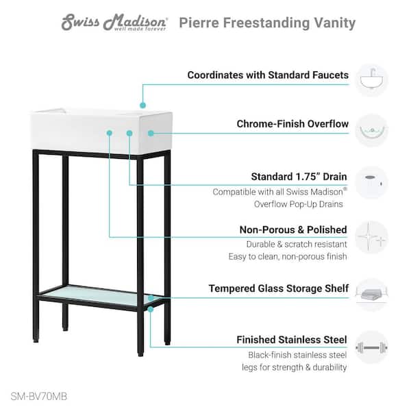 Pierre 18.87 in. W x 9.4 in. D x 34.4 in. H Bathroom Vanity Side Cabinet in Matte Black with White Ceramic Top