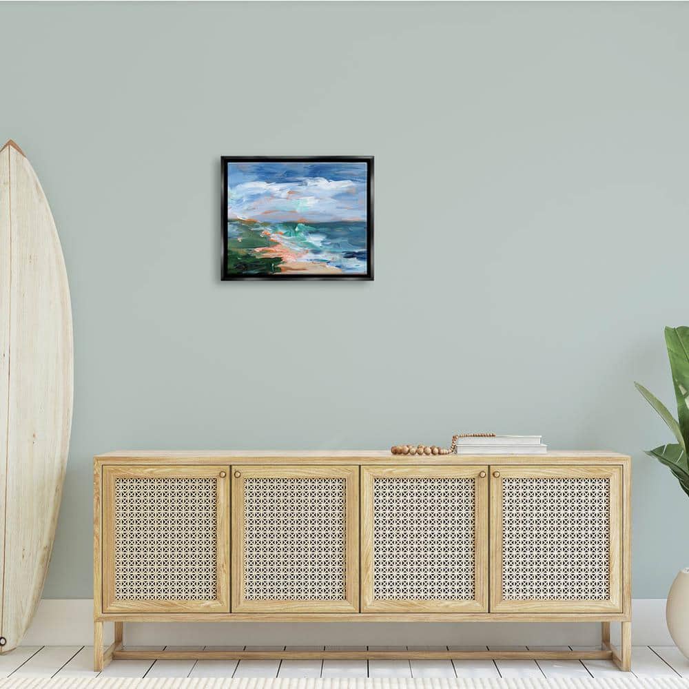 Crashing Beach Waves Abstract Canvas Print with Black Frame