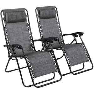 Gray, Zero Gravity Chairs Outdoor Lounge Chair Anti Gravity Chair Folding Reclining Chair with Headrest (Set of 2)