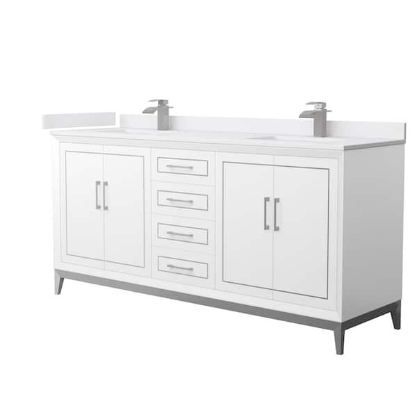 Wyndham Collection Marlena 72 in. W x 22 in. D x 35.25 in. H Double Bath Vanity in White with White Cultured Marble Top