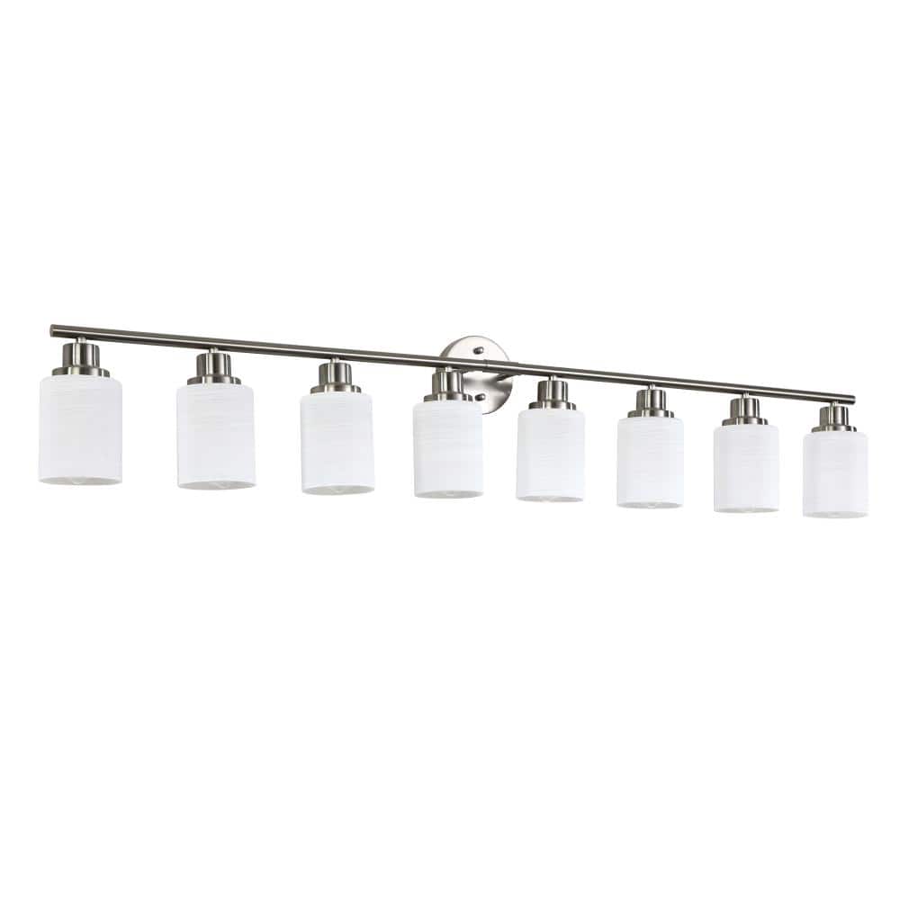 8-Light Chrome Vanity Light with Cylindrical White Frosted Glass Shades and Iron Frame, E26 Bulbs Not Included price history on PriceWatchPro