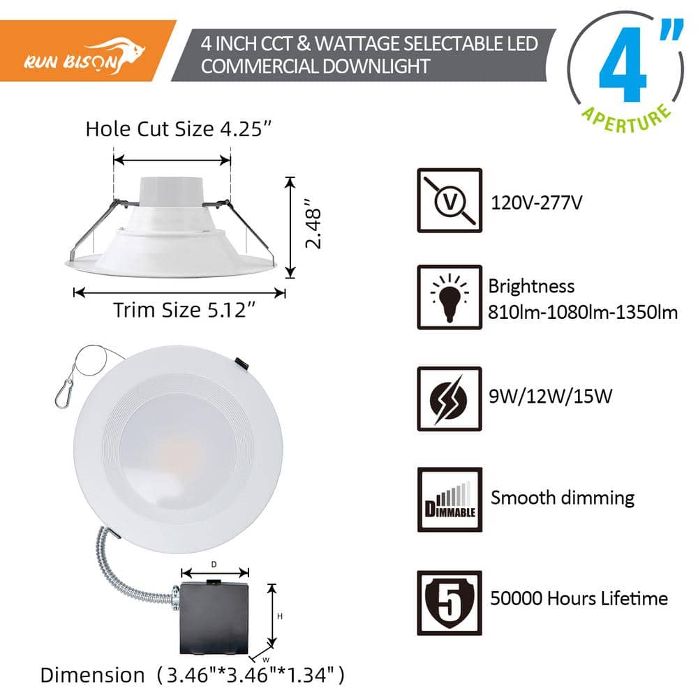 5-Inch White Aluminum LED Recessed Lighting Kit with Adjustable CCT