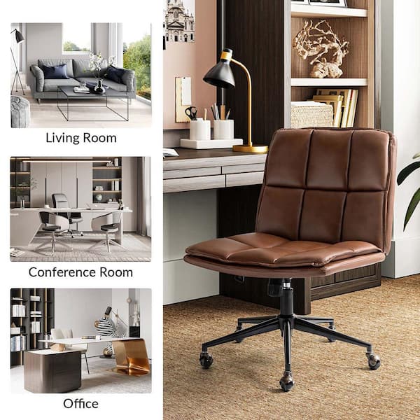 Modern Tan High Back Office Chair Ribbed PU Leather Swivel Tilt Conference Room Computer Desk Cushion Seat Boss