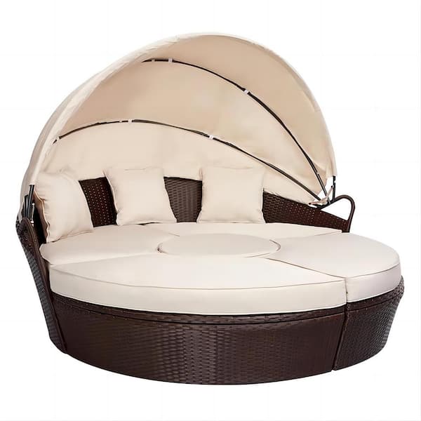 Miscool Wicker Outdoor Day Bed with Beige Cushions