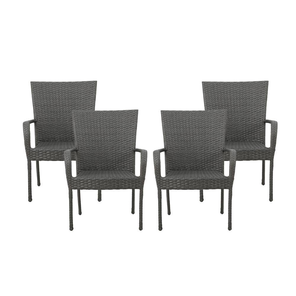 Noble House Orpheus Gray Stacking Wicker Outdoor Dining Chair (4Pack) 14877 The Home Depot