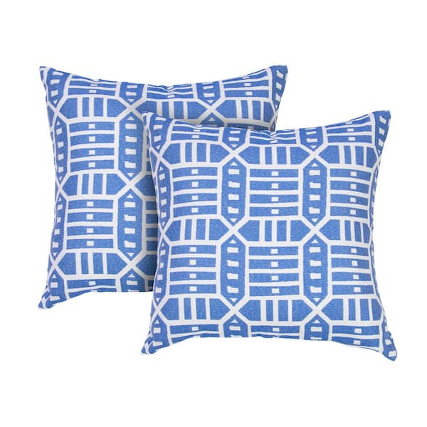 Astella Roland Blue Square Outdoor Accent Throw Pillow Set Of 2 Kt2 Tp18 Fa53 The Home Depot - Home Depot Patio Accent Pillows
