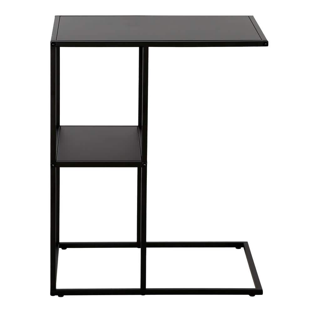 Modern Gunmetal Gray Metal C-Shaped Side Table with Staggered Shelves
