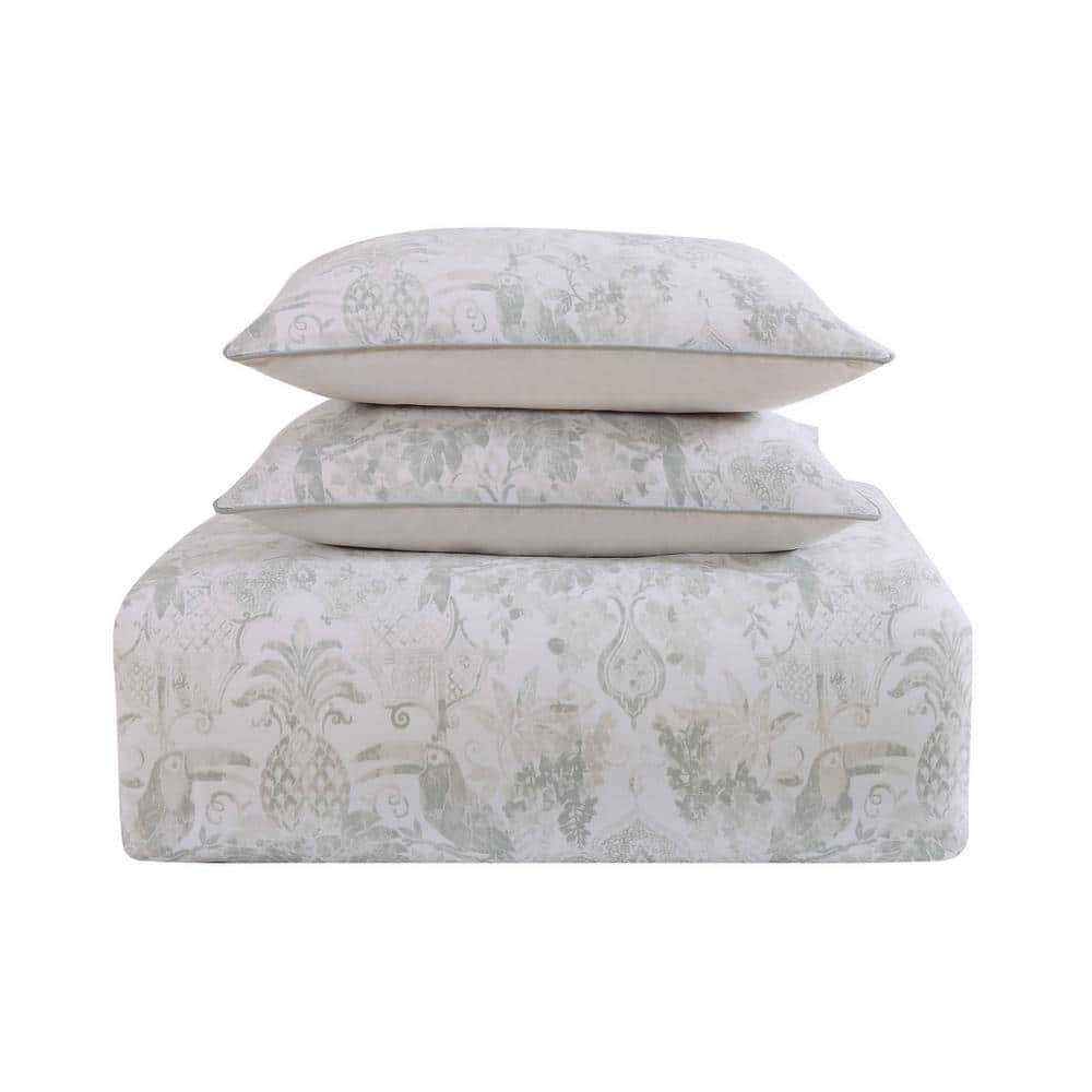 Gray Twin Cotton Comforter Set with Embroidered Shams
