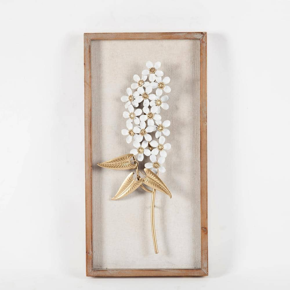 Luxen Home 2 piece White and Gold Flower Bouquet Wall Plaque