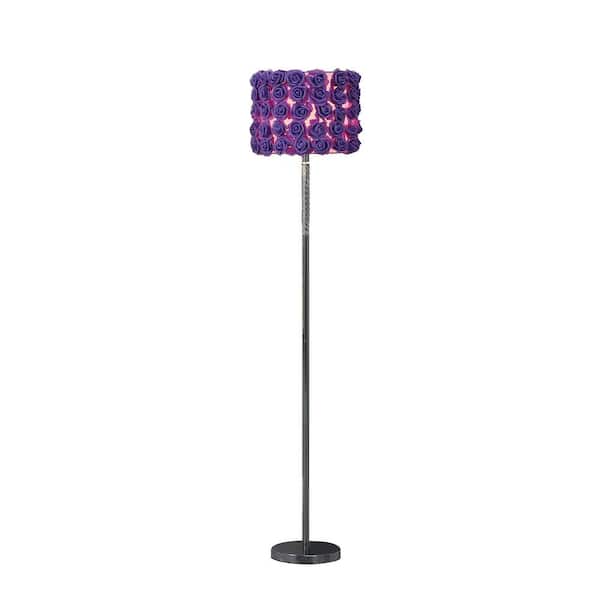 HomeRoots 63 in. Silver 1 1-Way (On/Off) Standard Floor Lamp for Living Room with Cotton Drum Shade