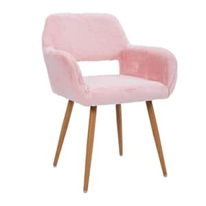 Winners Pink Faux Fur Modern Side Seat ArmChair Dining Living Room Bedroom Chairs with Metal Legs (Set of 1)