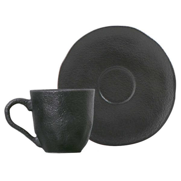 4.06 oz. Matte Black Stoneware Organic Coffee Cup and Organic Saucer (Set of 6)